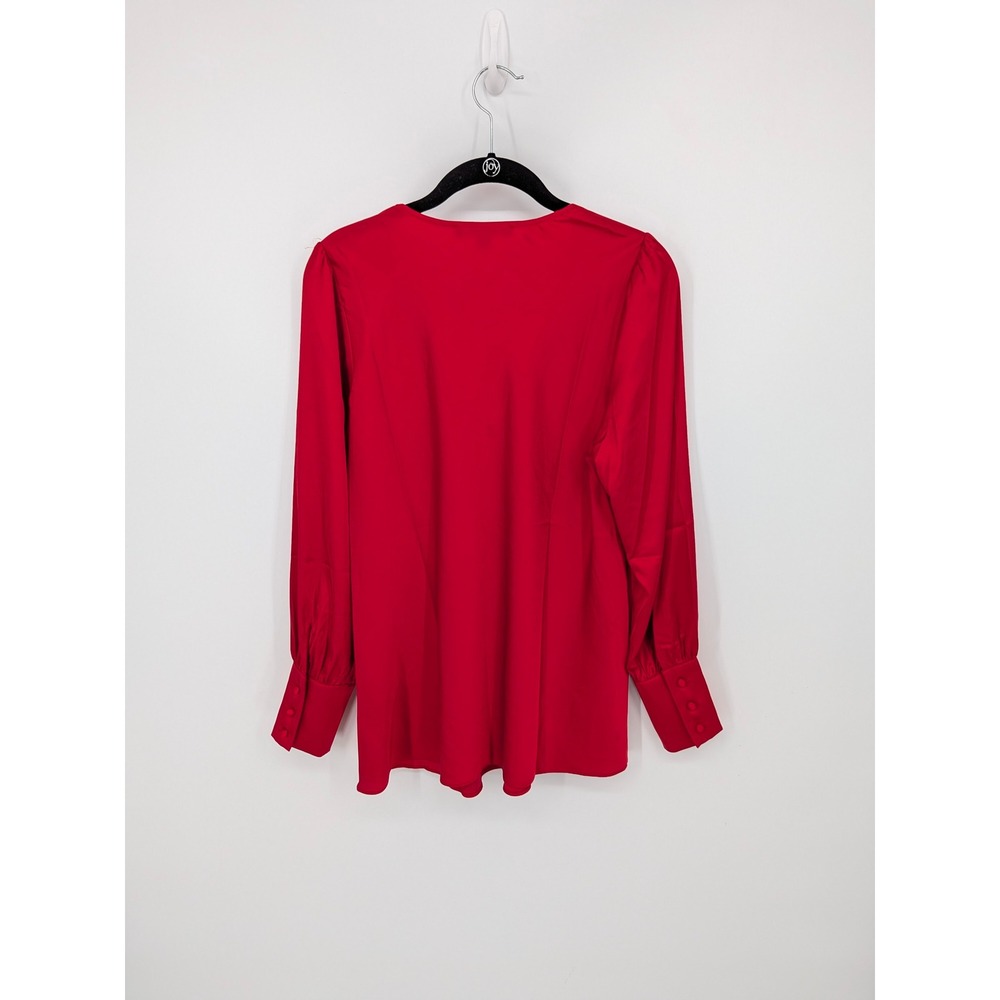Boston Proper Silky Blouse Womens Small Red V-Neck‎ Long Sleeve Holiday Dressy - Picture 6 of 9